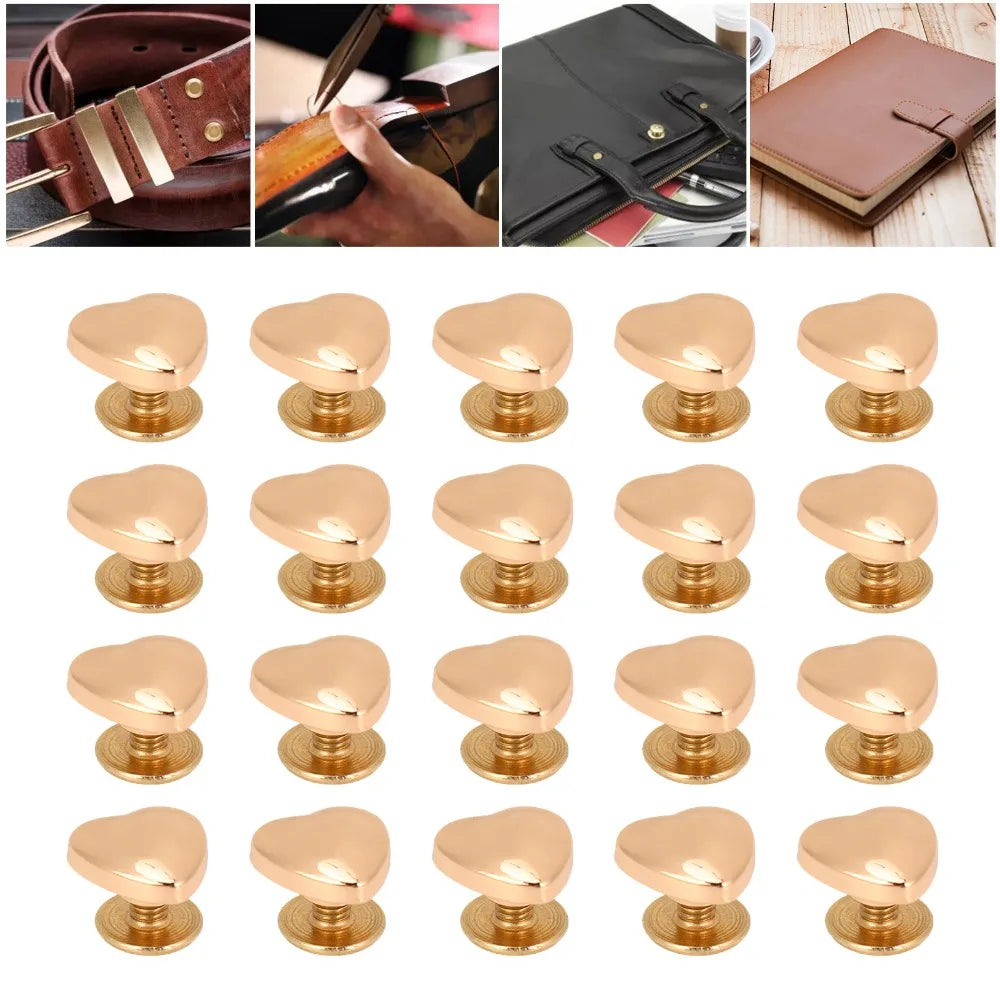 20Pcs 14mm Heart Stud Rivets Gold White Bronze – DIY Leather Craft