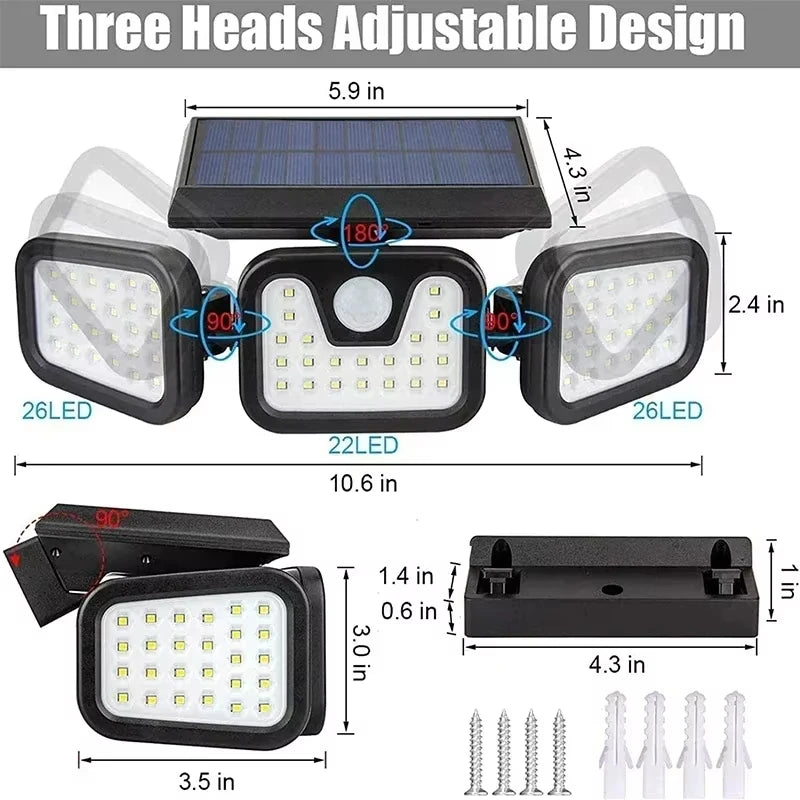 Solar 3-Head LED Outdoor Wall Light Motion Sensor IP65