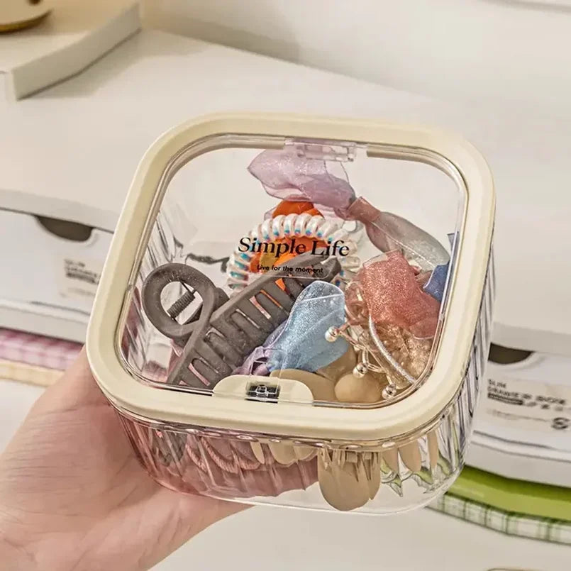 Transparent Mini Desktop Storage Box with Pop-Up Lid