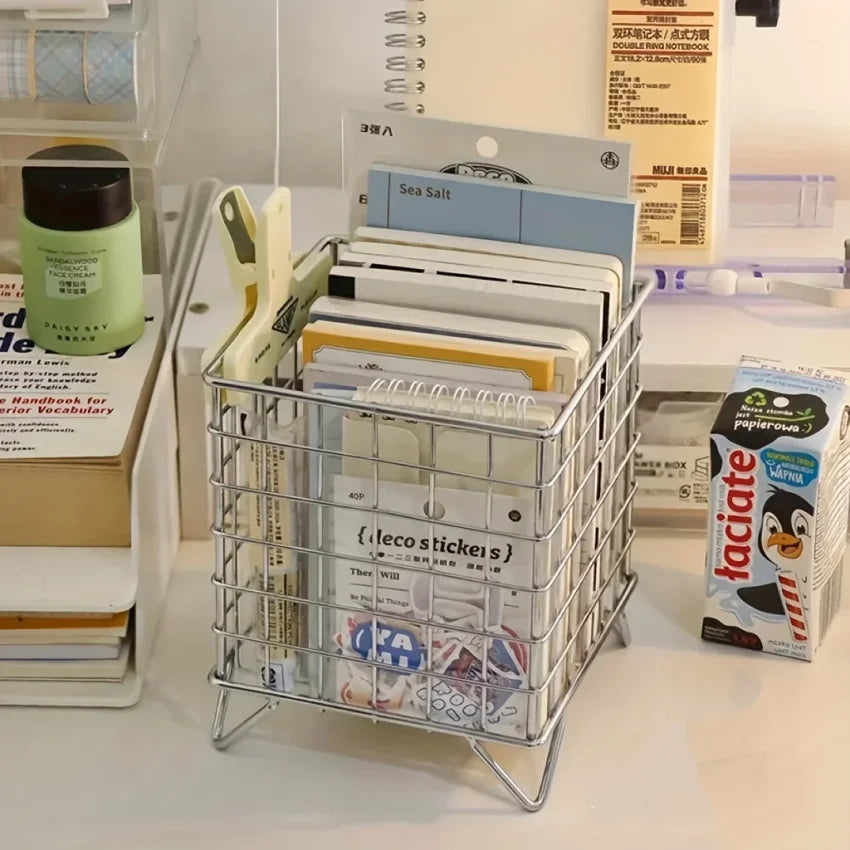 Metal Desk Storage Basket – Multi-Use Office Shelf Organizer