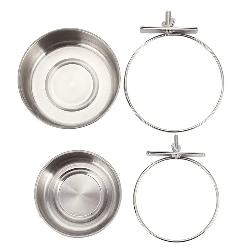 6-Pack Stainless Steel Bird Parrot Feeding Cups with Clamp