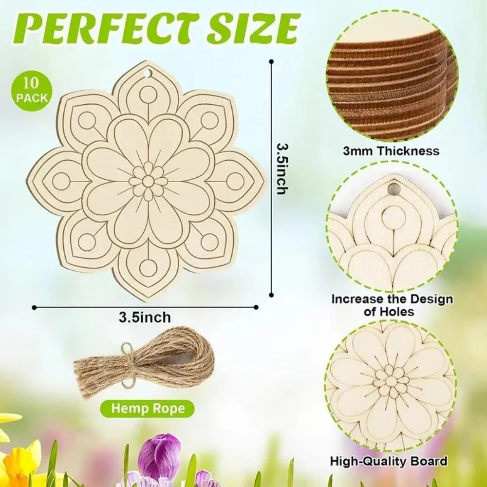 10pcs Unfinished Wooden Plaques Flowers & Butterflies DIY Craft
