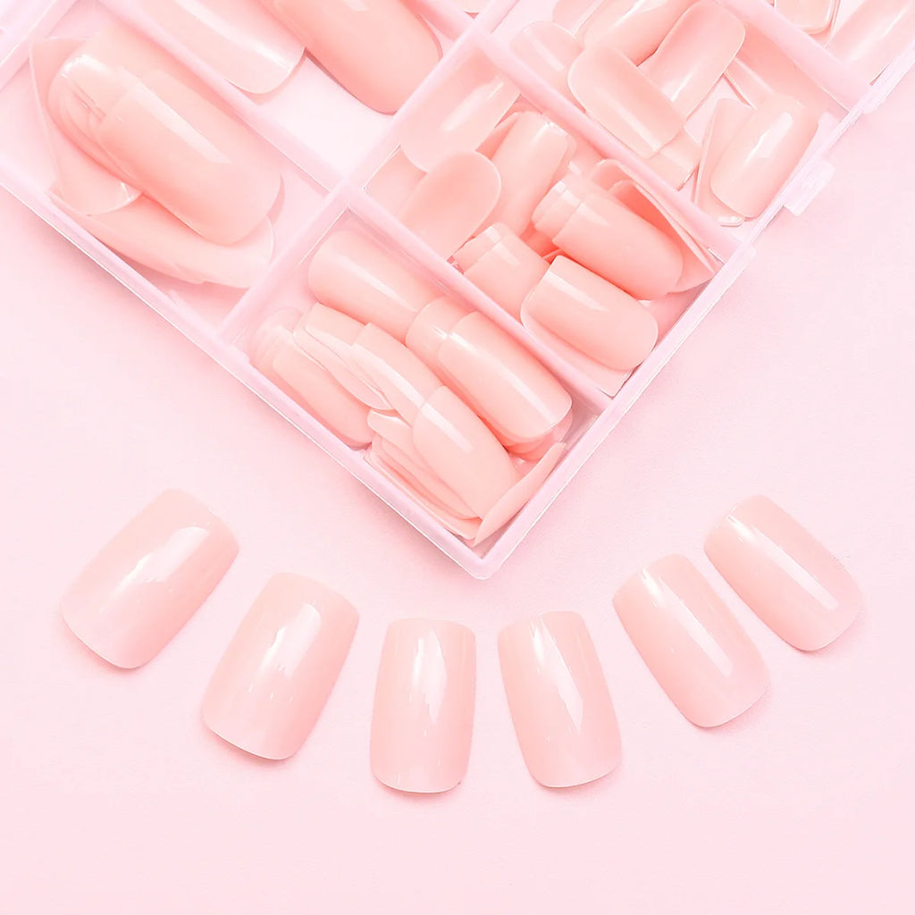 120Pcs Press-On False Nails – Bare Pink Short French Acrylic Set