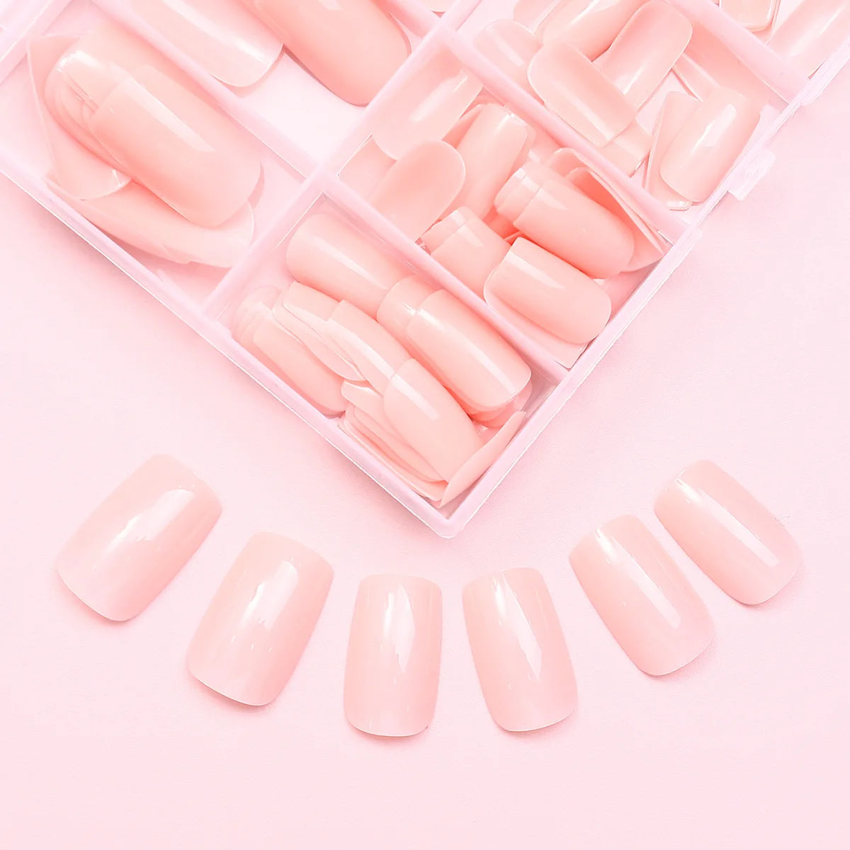120Pcs Press-On False Nails – Bare Pink Short French Acrylic Set