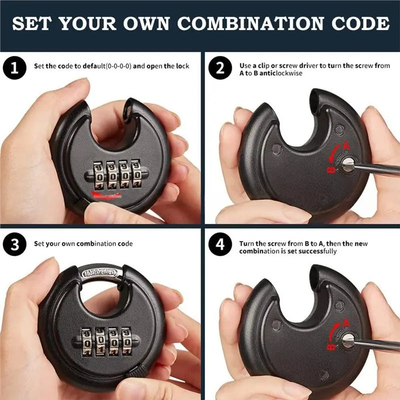 4-Digit Combination Disc Padlock – Hardened Steel, 2-Pack