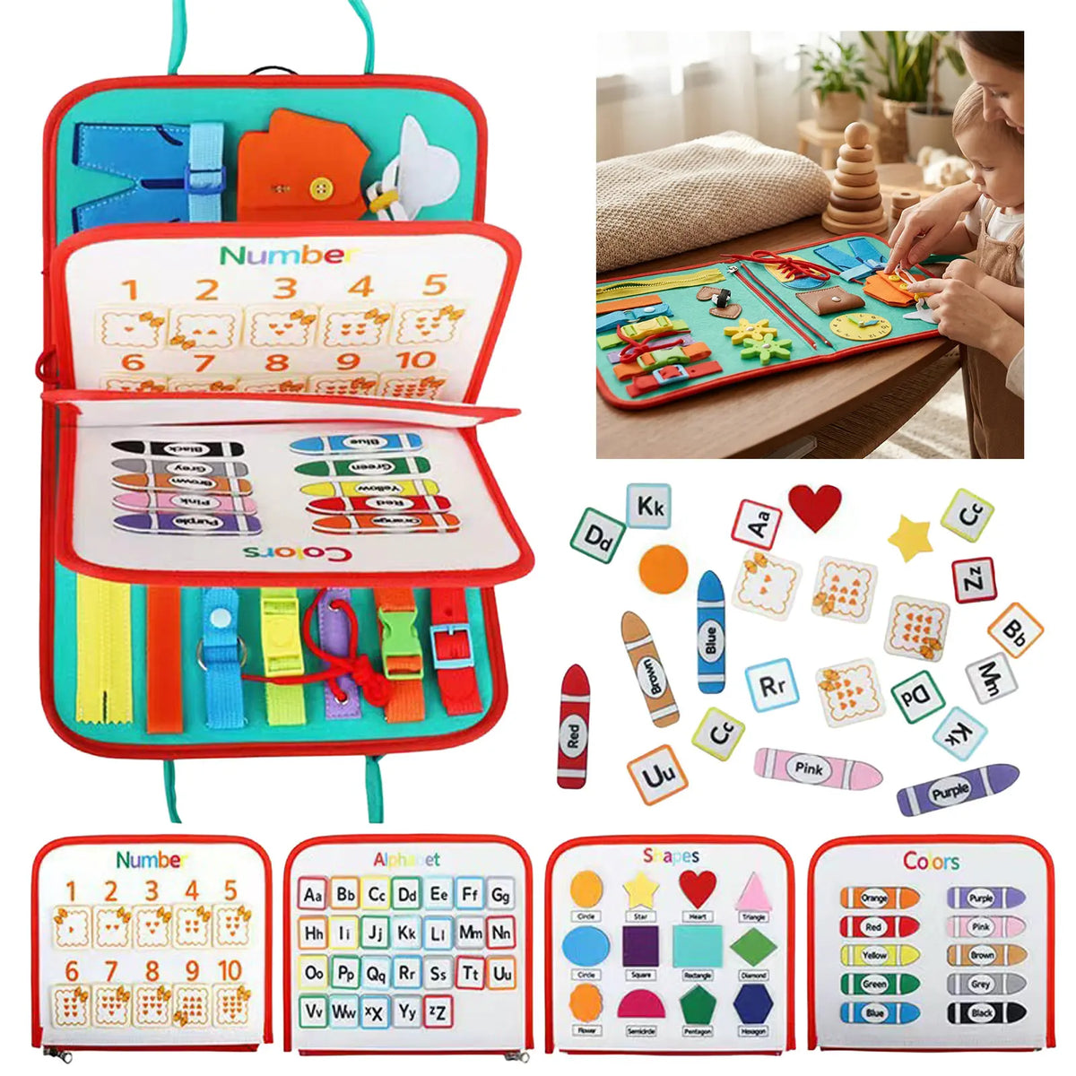 Felt Busy Board for Toddlers – Zipper, Buttons & Ties