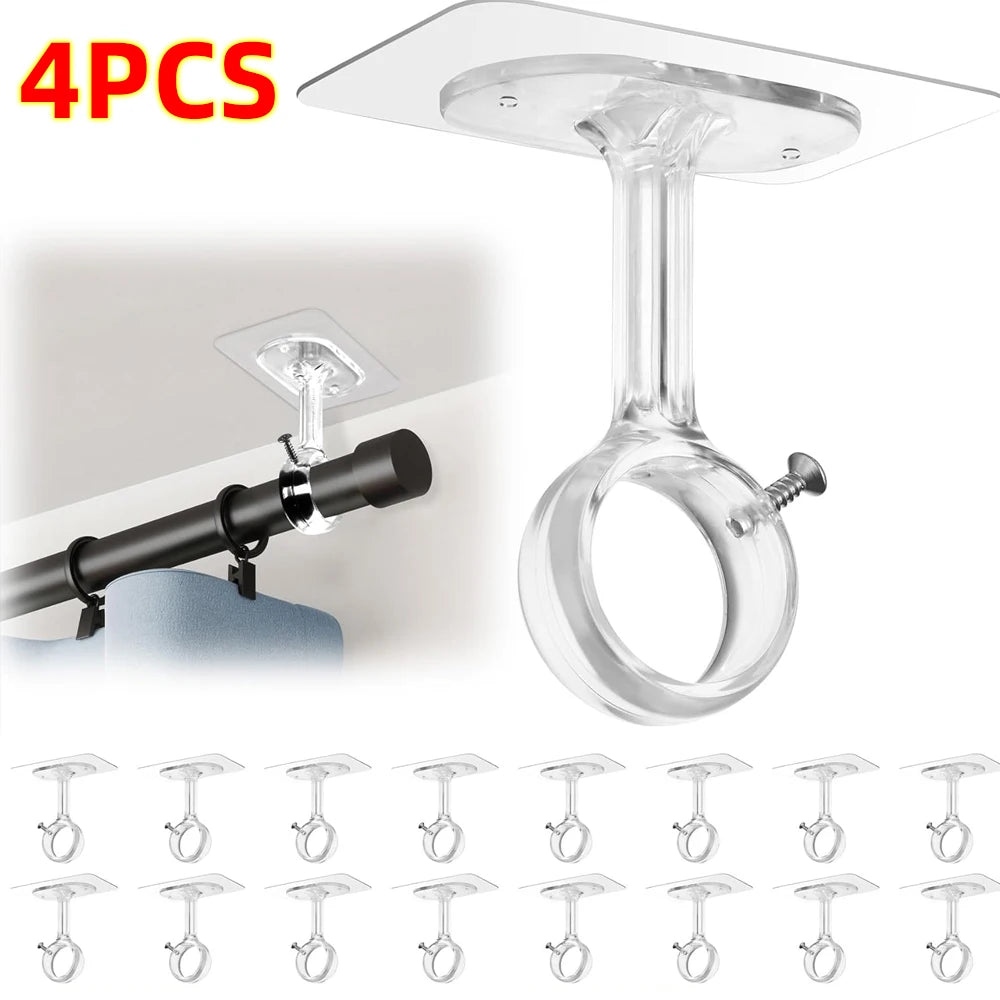 No-Drill Curtain Rod Brackets – Adhesive Ceiling & Wall Hooks