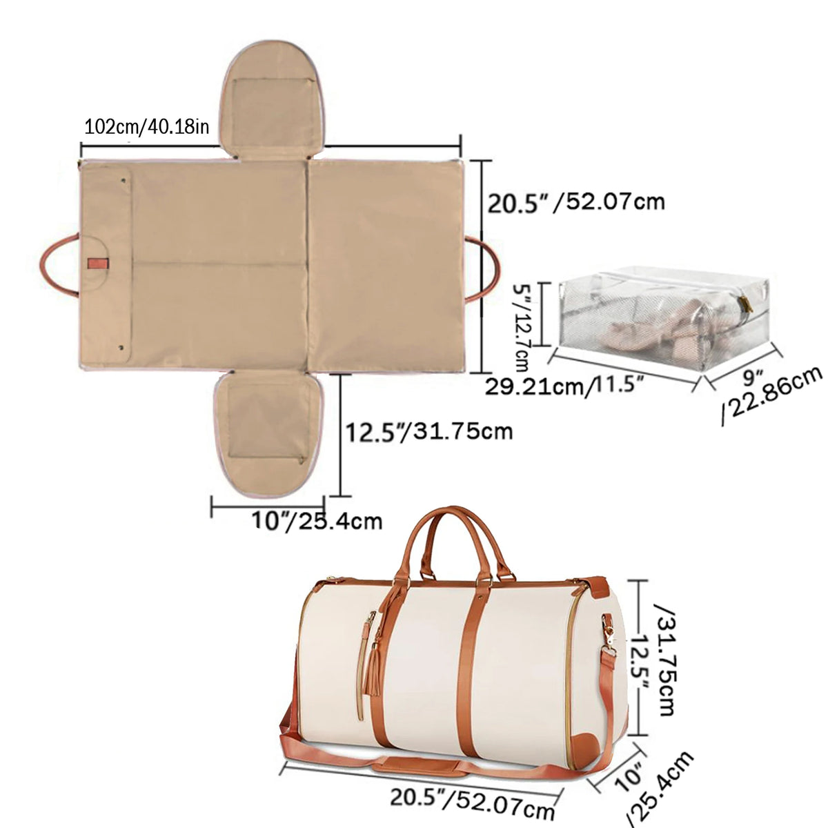 Foldable PU Leather Women Travel Duffel Garment Bag – Large