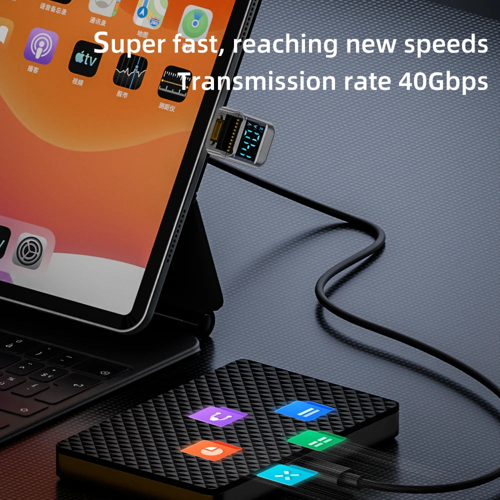 140W USB-C Elbow Adapter Digital Display 40Gbps 8K@60Hz