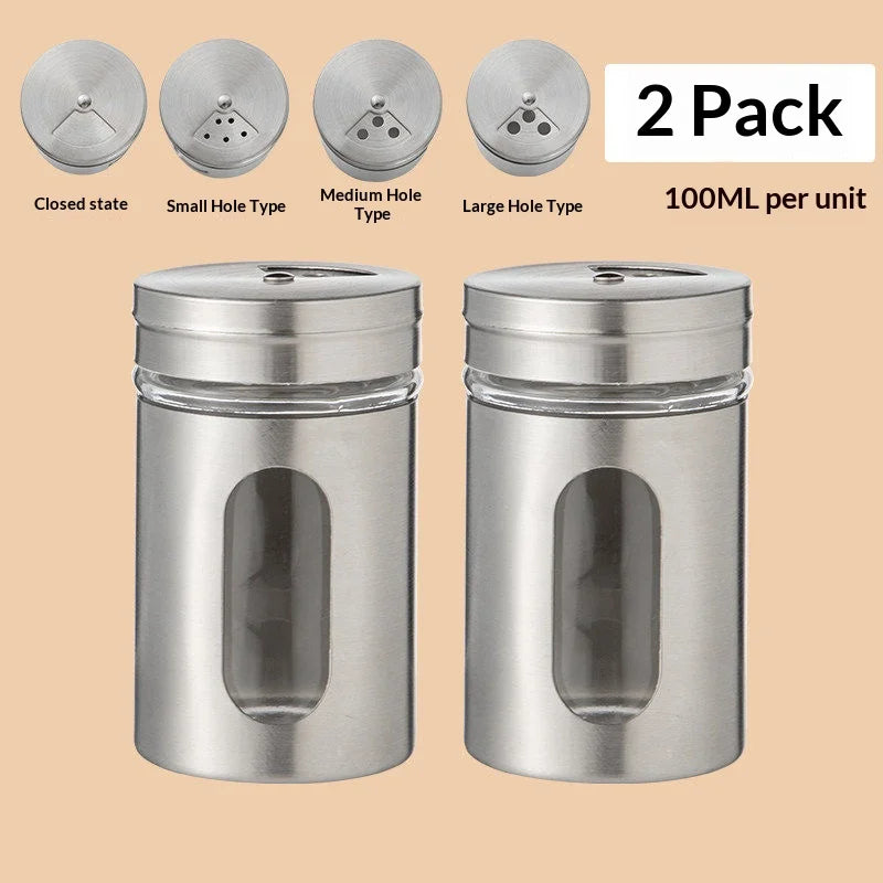 Stainless Steel Glass Spice Shaker – Rotating Salt & Pepper Jar