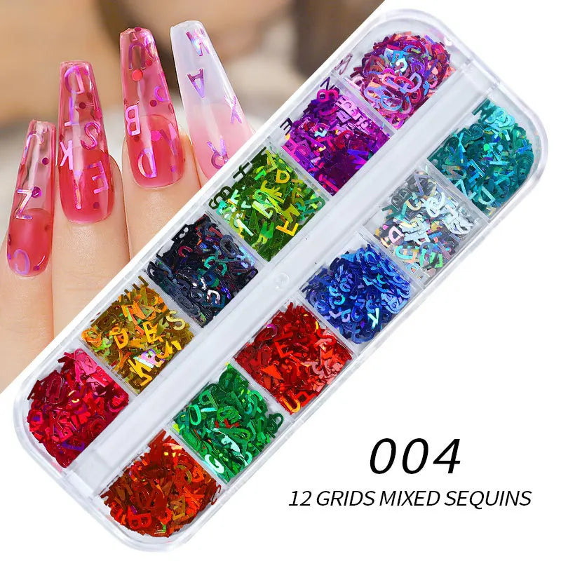 12-Grid Holographic Glitter Nail Art Sequins & Flakes Set