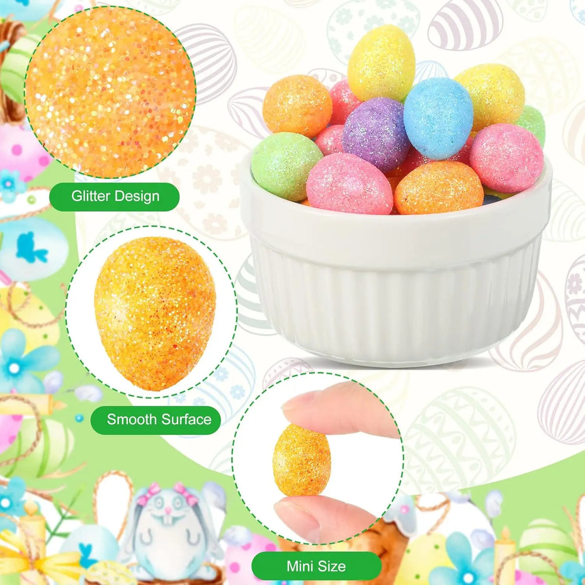 30/60 PCS Mini Glitter Foam Easter Eggs Bulk – Craft & Party Decor