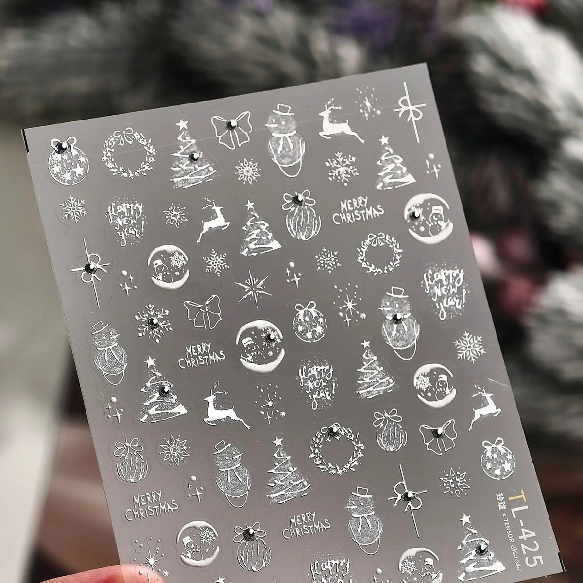 Christmas Metal Nail Stickers 3D Trees Snowflakes Snowmen DIY