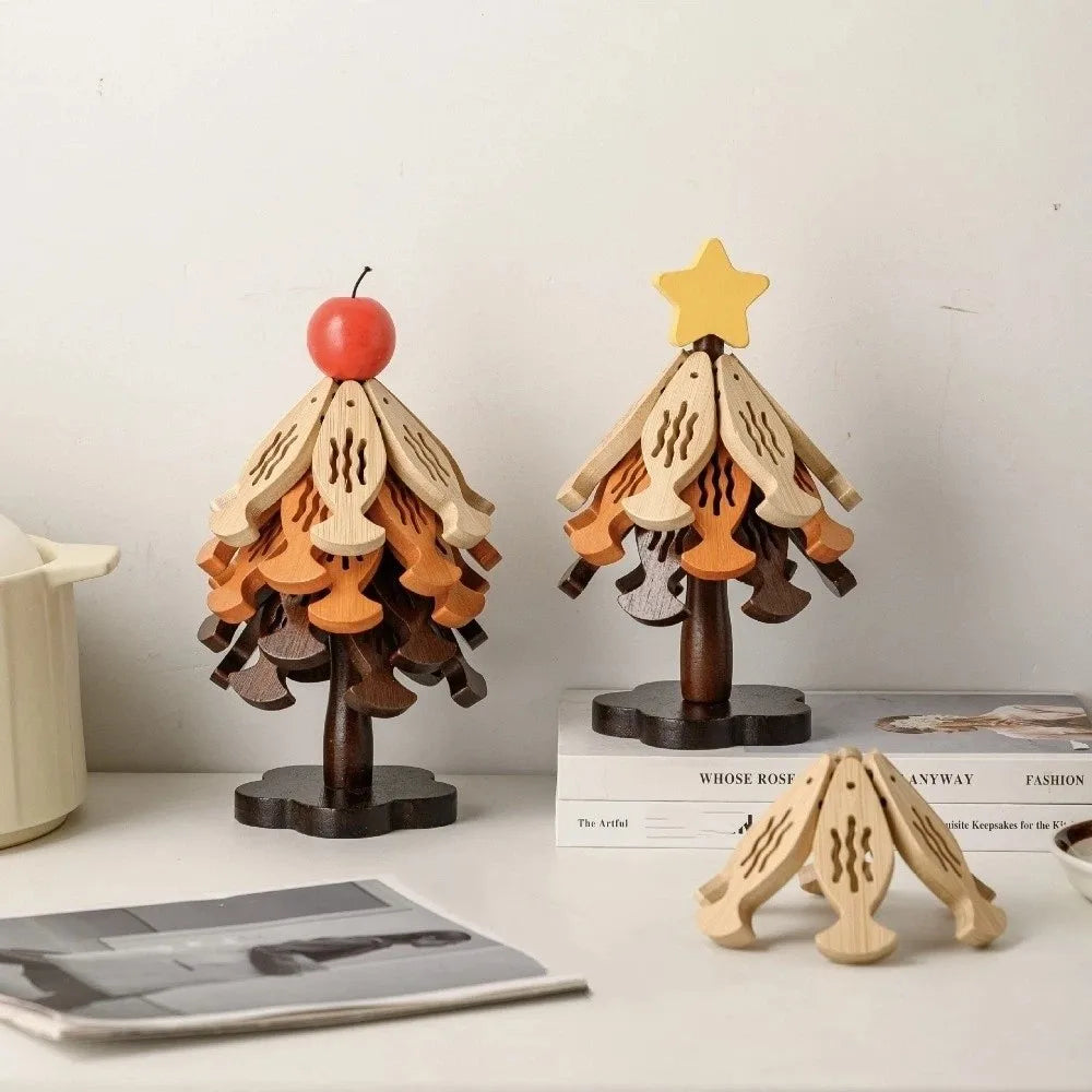 Foldable Tree-Shaped Bamboo Trivet Heat Resistant Table Mat