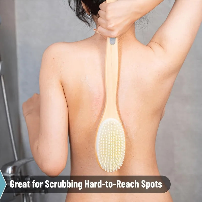 Dual-Sided Long Handle Shower Brush – Body Scrubber & Exfoliator