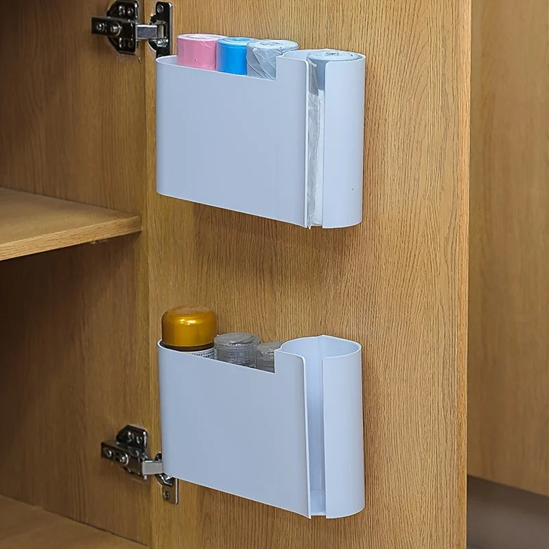 Wall-Mounted Dual-Compartment Trash Bag Organizer for Kitchen