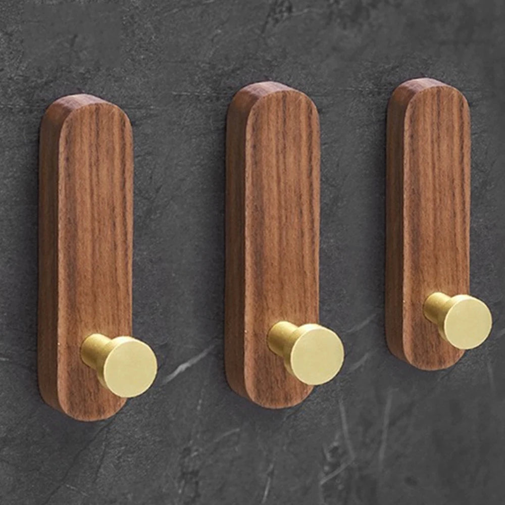 Self-Adhesive Walnut Wood Wall Hook – No-Drill Coat & Towel Hanger