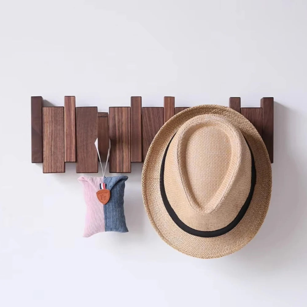 Wall Mounted Wooden Coat Rack – 4 or 6 Foldable Hooks