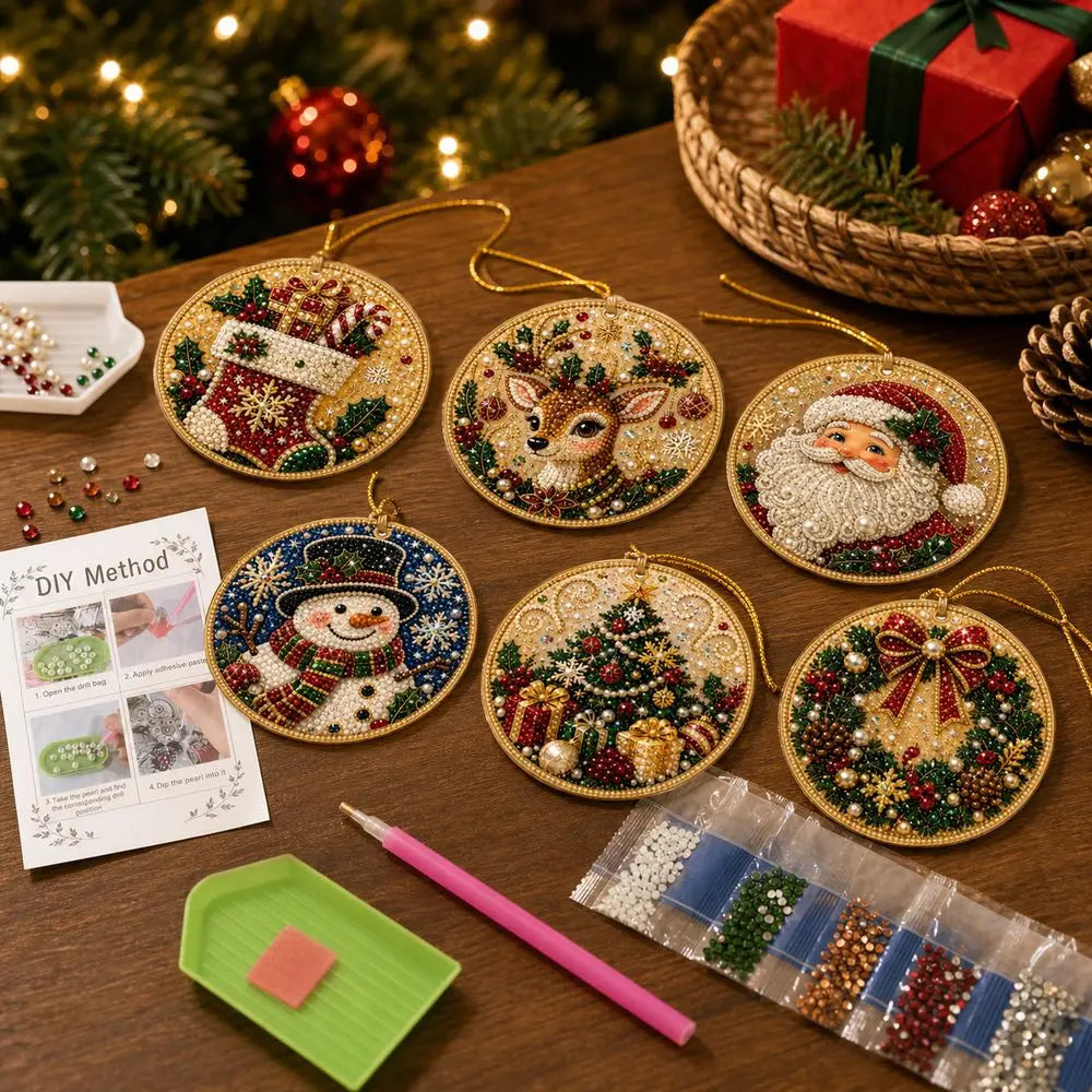 6-Pack DIY Christmas Wooden Ornaments Resin Gems Craft Kit