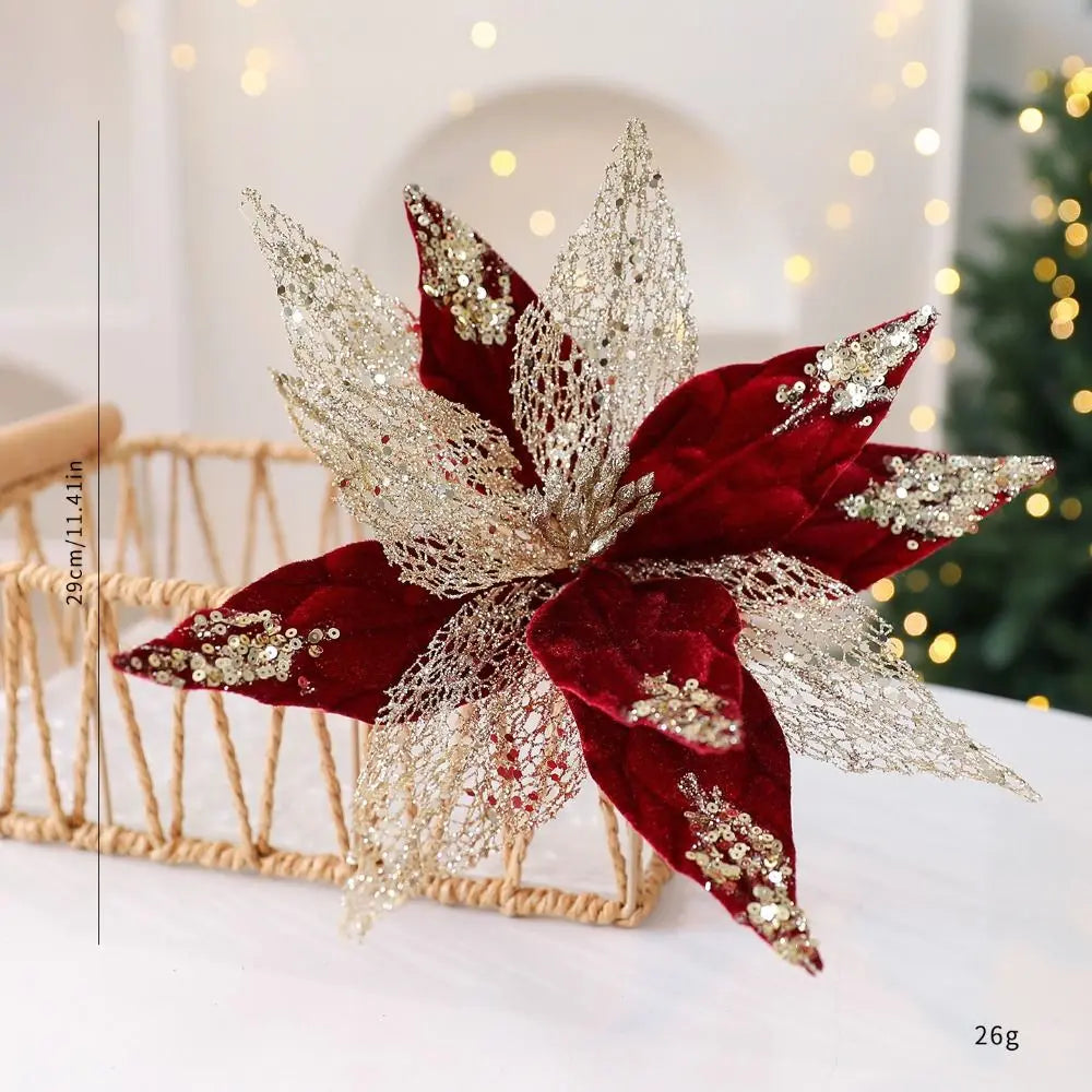 Glitter Poinsettia Artificial Christmas Flower 29cm | Festive Décor
