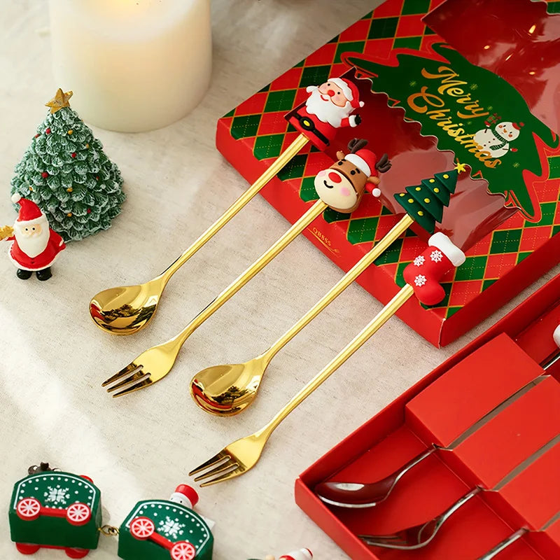 Christmas Stainless Steel Fork & Spoon Set – Festive Gift