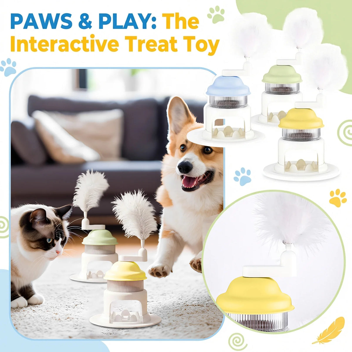 Rotating Treat Dispenser Slow Feeder Toy for Dogs & Cats