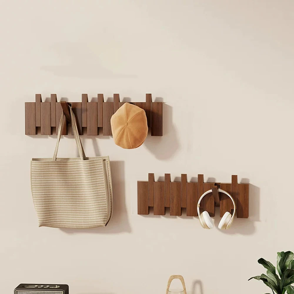 Wall Mounted Wooden Coat Rack – 4 or 6 Foldable Hooks