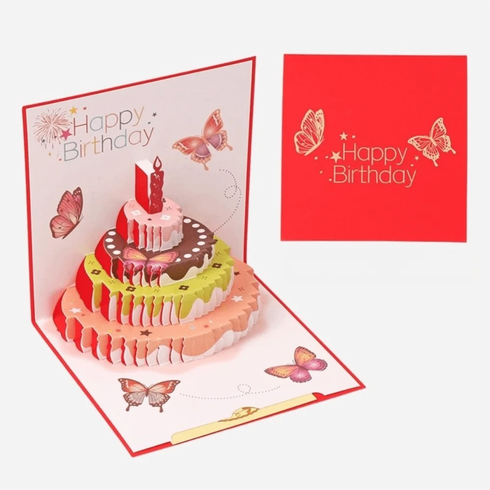 3D Pop-Up Musical Birthday Cake Card with LED Light & Envelope