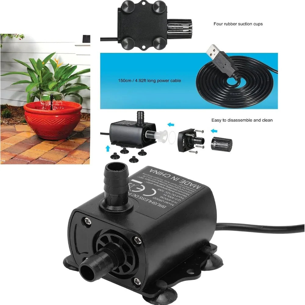 DC 12V Submersible Water Pump 400L/H Brushless Fountain Pump