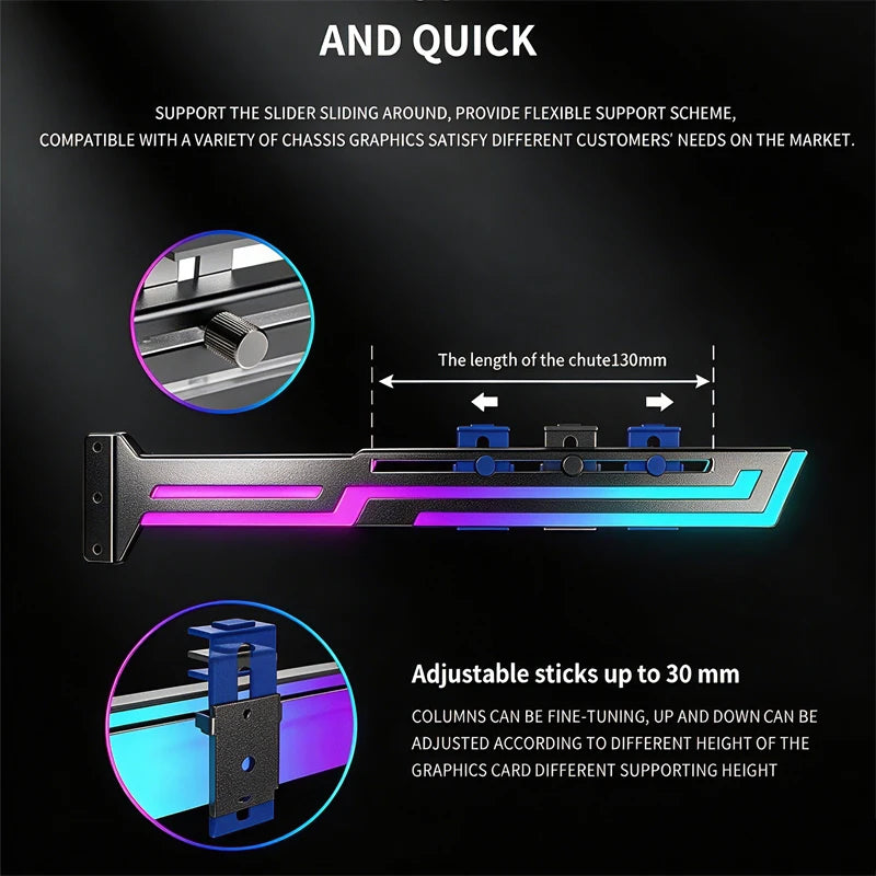 Horizontal GPU Bracket with ARGB Lighting for PC Builds