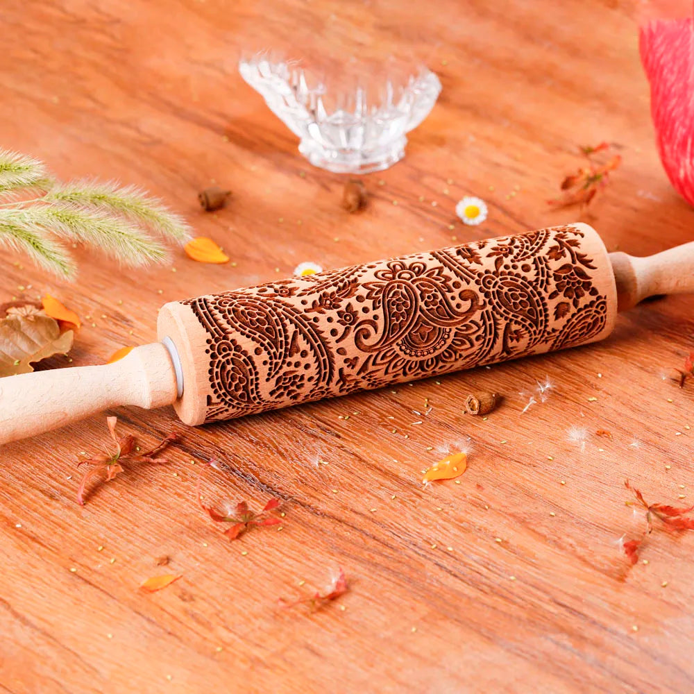 Wooden Embossed Rolling Pin Sunflower Pattern – Baking Cookie Stamp