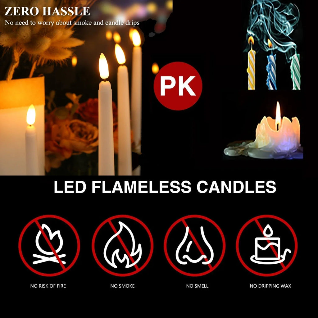 Flameless LED Taper Candles with Remote & Timer | Set of 6–24