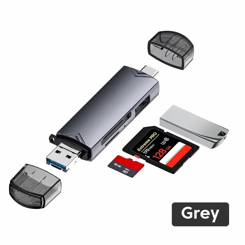6-in-1 USB 3.0 Card Reader – Type-C, SD, TF, Micro USB