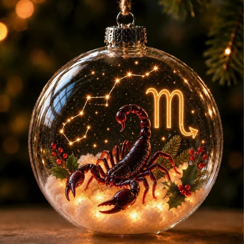 Zodiac Christmas Ball Ornament with Warm Light | All 12 Signs