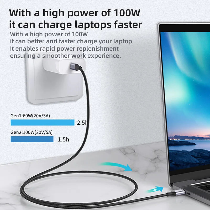 USB-C Gen 2 10Gbps Cable – 100W PD Fast Charge & 4K 60Hz