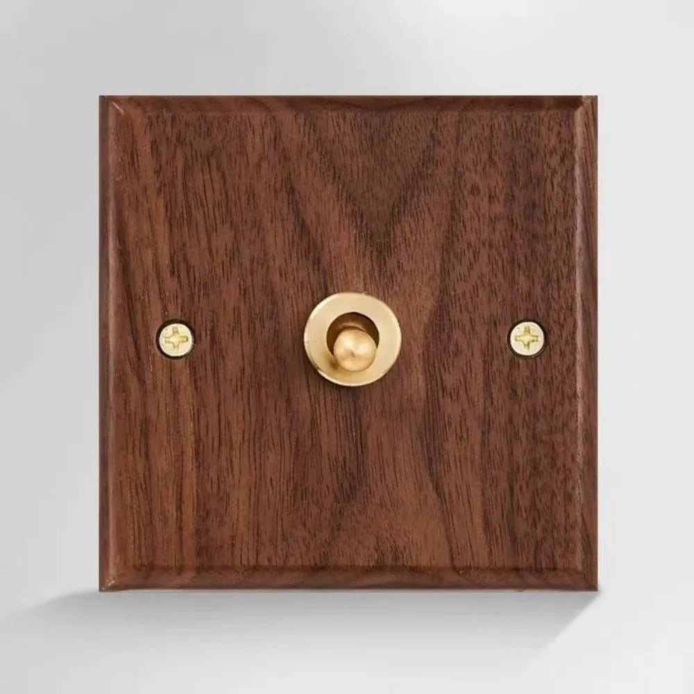 86 Type Walnut Wood Toggle Switch Panel – Brass Lever