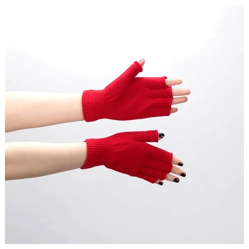Fingerless Knit Gloves – Unisex Half Finger Winter Wrist Gloves