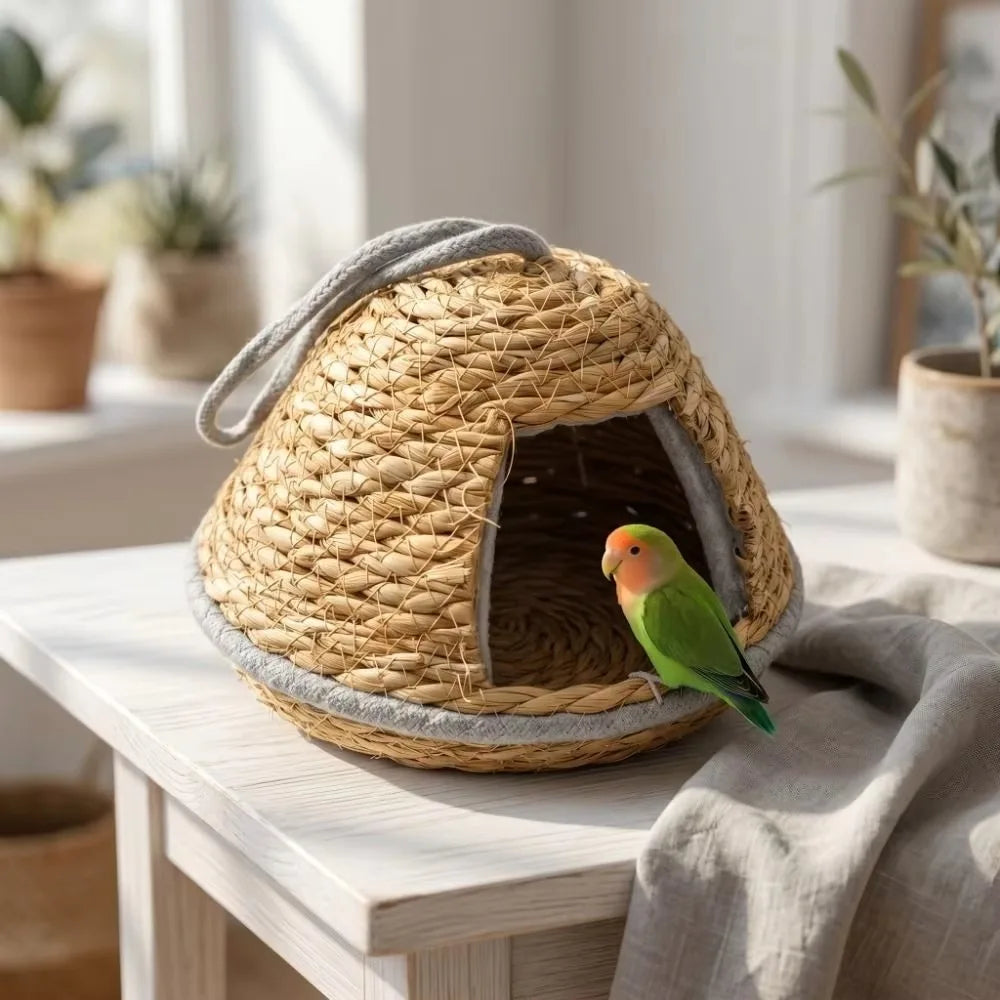 Hand-Woven Grass Bird House – Breathable Hanging Outdoor Nest