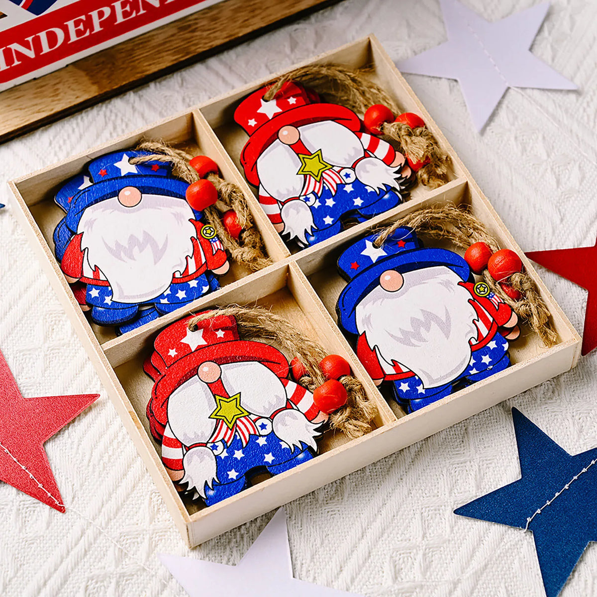 Patriotic Gnome Wood Ornament – 4th of July Hanging Decor