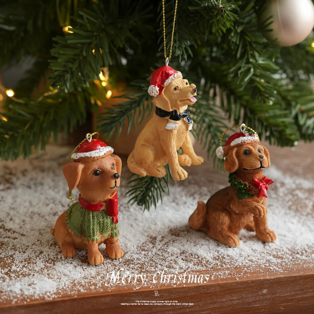 Resin Dog Figurine Santa Hat Christmas Ornament & Decor