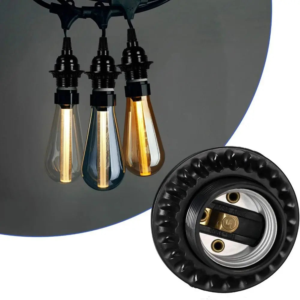 E27 Pull Switch Lamp Holder – Bakelite Bulb Socket 250V Black