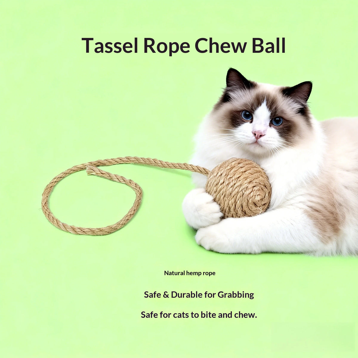 Natural Fiber Cat Toy Ball with Rattle Sound & Rope Tail – VIBE