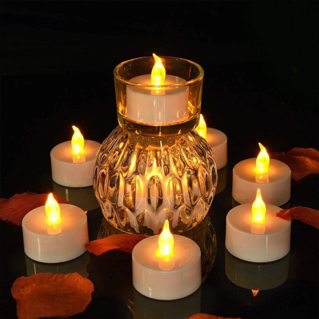 12/24 Pack Flickering LED Flameless Tealight Candles Battery Operated