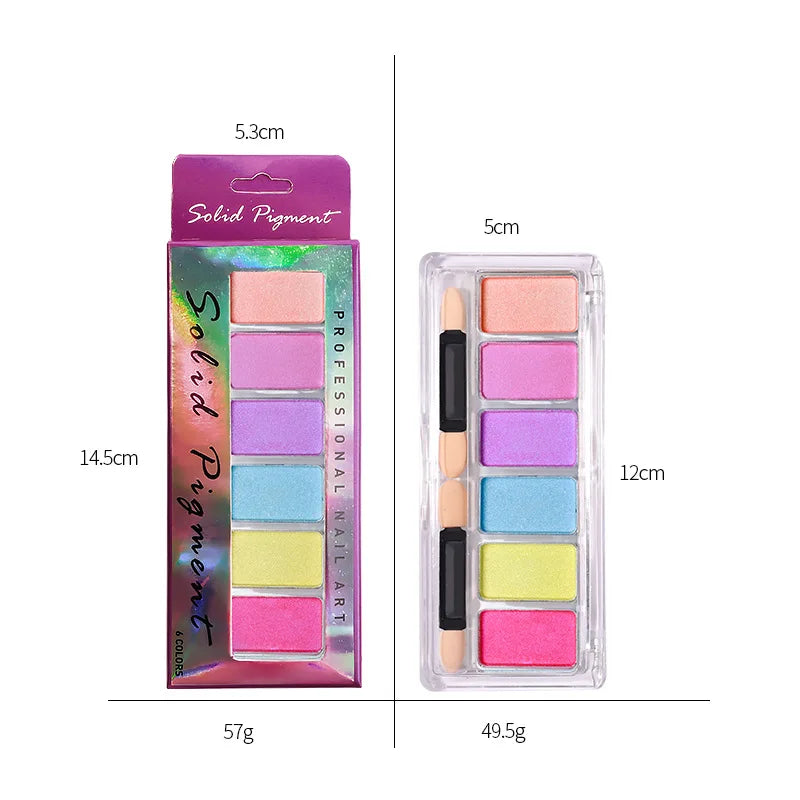 6-Color Solid Mirror Nail Powder – Aurora Holographic Glitter Set