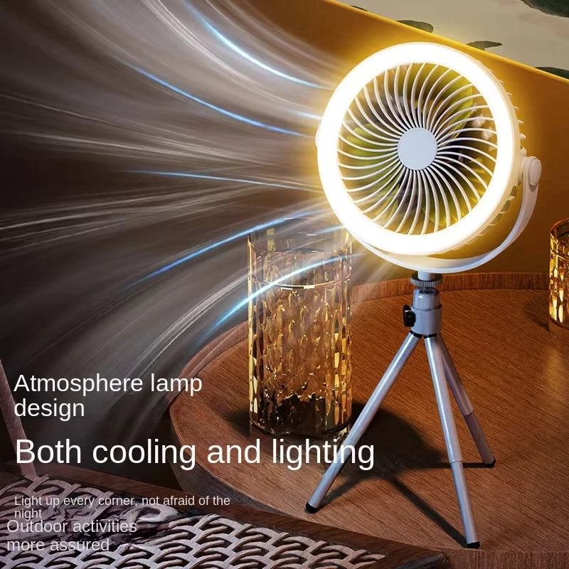 Rechargeable Camping Fan with LED Light | 3-Speed Portable