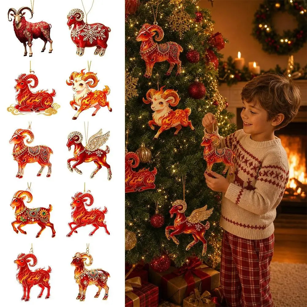 Acrylic Chinese Zodiac Goat Pendant – Red & Gold Car Keychain