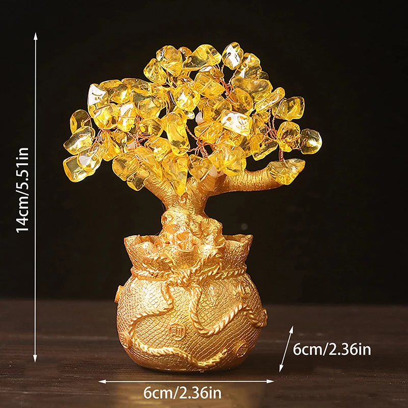 Yellow Crystal Money Tree Feng Shui Wealth Ornament