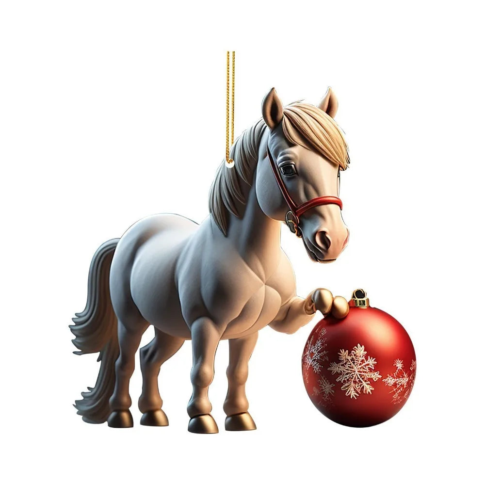 2D Acrylic Christmas Horse Ornament – Xmas Tree Pendant