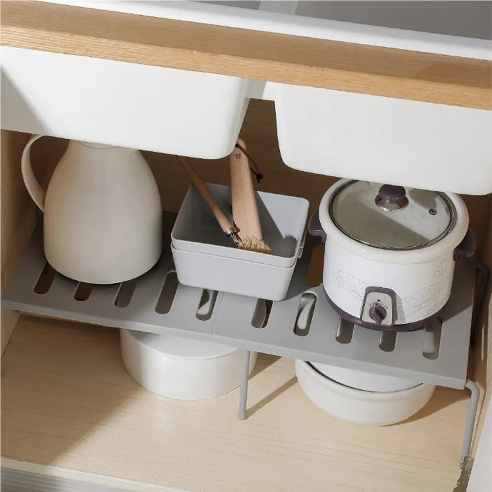 ABS Expandable Stackable Shelf – Kitchen & Bathroom Rack