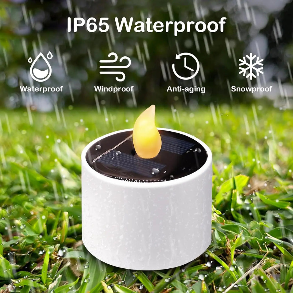 6-Pack Solar Flickering Tea Lights – Flameless Waterproof LED Candles
